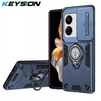 Противоударный чехол KEYSION для Redmi 13C 4G 13C 5G Slide Camera Lens Защитное кольцо Подставка для телефона Задняя крышка для Xiaomi POCO C65 for POCO C65 серый