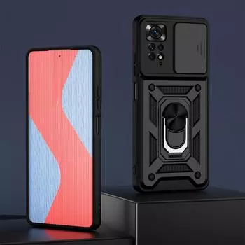 Противоударный чехол KEYSION для Redmi Note 11 11S 11 Pro 5G, глобальная версия, защитный чехол для камеры с push-pull, чехол для телефона для Xiaomi Redmi Note 11S 5G 11 Pro + 5G for Redmi Note 11 Pro чёрный