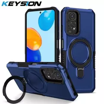 Противоударный чехол KEYSION для Redmi Note 11 Pro 5G 11S, чехол для телефона с глобальной подставкой и кольцом для Xiaomi Redmi Note 10 Pro 10S 9 9S 9 Pro for Redmi Note 11 красный
