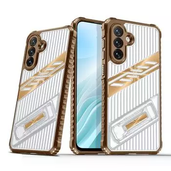 Противоударный чехол KEYSION для Samsung A56 5G A36 A26 A16 Прозрачный чехол из поликарбоната и силикона с подставкой для задней панели телефона Galaxy A06 for Samsung A56 5G золотой