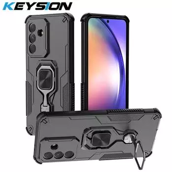 Противоударный чехол KEYSION для Samsung A56 5G A36 A16 Мягкий силиконовый + PC вертикальный металлический чехол-подставка для телефона Galaxy A16 A36 A56 for Samsung A56 5G чёрный