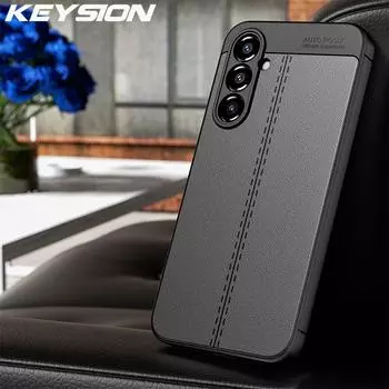 Противоударный чехол KEYSION для Samsung A56 A36 A26 5G, кожаная текстура, мягкая силиконовая задняя крышка для телефона Galaxy A55 A35 A25 A15 5G A05S for Samsung A56 5G чёрный