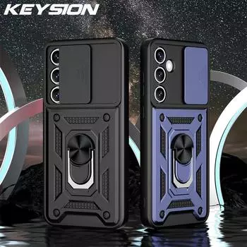 Противоударный чехол KEYSION для Samsung M55 5G M35 M15 5G Slide Camera Lens Protection Ring Stand Phone Cover для Galaxy F15 F55 5G for Samsung M55 5G красный