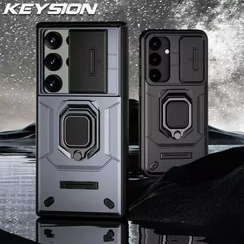 Противоударный чехол KEYSION для Samsung S24 Ultra 5G S24 + Plus, защитное кольцо для камеры, чехол-подставка для телефона Galaxy S23 Ultra for Galaxy S24 серый