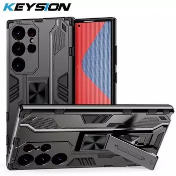 Противоударный чехол KEYSION для Samsung S24 Ultra 5G S24 + Plus, силиконовый чехол с подставкой для ПК для Galaxy S23 S22 Ultra S21 FE 5G for Galaxy S24 красный