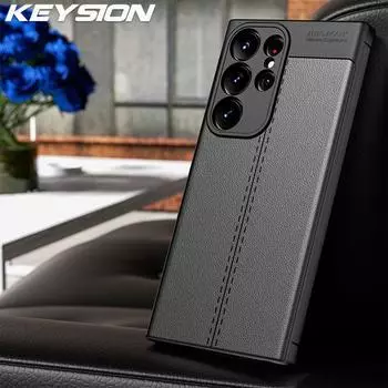 Противоударный чехол KEYSION для Samsung S25 S24Ultra S25+ S24+ Plus с текстурой кожи, мягкий силиконовый чехол для задней панели телефона Galaxy S24 FE for Galaxy S25 чёрный