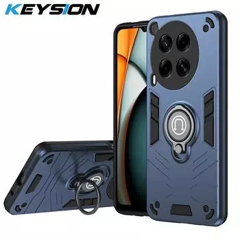Противоударный чехол KEYSION для TECNO CAMON 30 5G, мягкий силикон + защитное кольцо для объектива камеры из ПК, подставка для телефона, чехол для Tecno Camon 30 for CAMON 30 4G синий