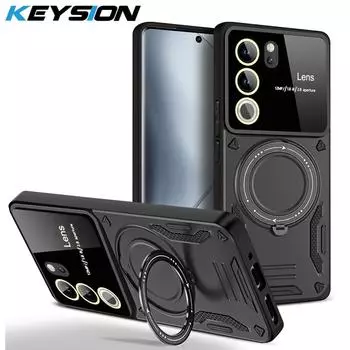 Противоударный чехол KEYSION для VIVO V29 5G V27 V27e с кольцевой подставкой и защитой для камеры, задняя крышка телефона для VIVO Y36 4G Y35 Y22 Y22S Y16 for VIVO V29 красный