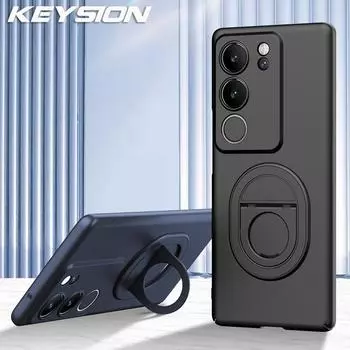 Противоударный чехол KEYSION для VIVO V29 5G V27, матовый жесткий пластиковый чехол-подставка для телефона с кольцом, задняя крышка для VIVO V27 5G V29 5G for VIVO V27 серый