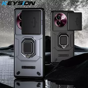 Противоударный чехол KEYSION для VIVO V30e 5G Slide Push Pull, защитное кольцо для объектива камеры, подставка, задняя крышка для телефона для VIVO V30e 5G for VIVO V30e серый
