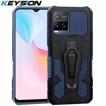Противоударный чехол KEYSION для VIVO Y21S Y33S Y21 Y15S Y15A Y51 Y51A Y31 Y53S Y73 2021, задняя крышка с зажимом-подставкой для телефона VIVO V21E 4G for VIVO Y21 чёрный