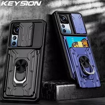 Противоударный чехол KEYSION для Xiaomi 12T Pro 5G 12 Pro 12X 12 Lite, сумка для карт, защитное кольцо для камеры, чехол-подставка для телефона Redmi K50 Ultra