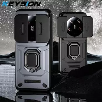 Противоударный чехол KEYSION для Xiaomi 14 Ultra 5G 14 Pro 5G, защитное кольцо для объектива камеры, задняя крышка-подставка для телефона Redmi A3 for Redmi A3 серый
