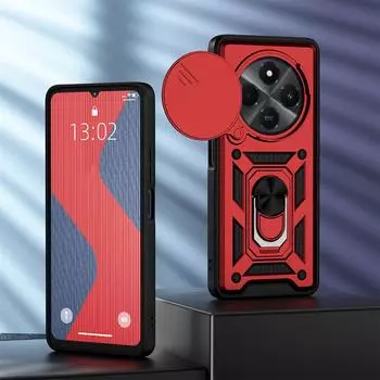 Противоударный чехол KEYSION для Xiaomi POCO C75, силиконовый чехол + поликарбонатный чехол для камеры, защитное кольцо, подставка для телефона, чехол для POCO C75 for POCO C75 красный