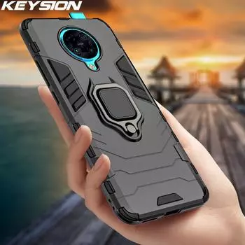 Противоударный чехол KEYSION для Xiaomi POCO F2 Pro X2, задняя крышка для телефона с подставкой и кольцом для Redmi K30 Pro Zoom for POCO F2 Pro чёрный
