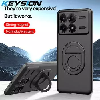 Противоударный чехол KEYSION для Xiaomi POCO F6 Pro, матовый жесткий пластиковый чехол-подставка с кольцом, задняя крышка для телефона Xiaomi POCO F6 Pro for POCO F6 Pro серый