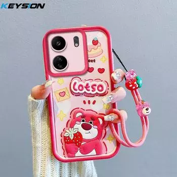 Противоударный чехол KEYSION для Xiaomi Redmi 13C 4G с ремешком, мягкий силиконовый чехол с милой 3D-мультяшной куклой для телефона POCO C65 for Redmi 13C