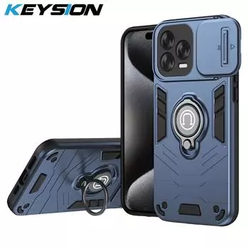 Противоударный чехол KEYSION для ZTE Blade V70 Vita Silicone+PC Slide Camera Защитное кольцо Подставка для телефона Чехол для Blade V70 Design for Blade V70 Vita синий