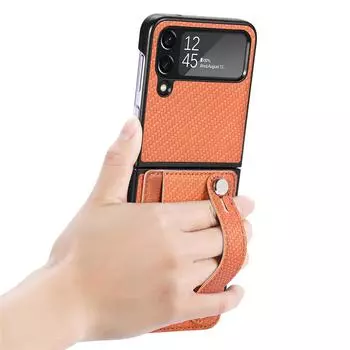 Противоударный чехол-кошелек из углеродного волокна для Samsung Galaxy Z Flip4 Flip 4 5 Flip3 Flip 3 Flip5 Zflip4, браслет, держатель для карт, капа for samsung Z Flip 4 чёрный
