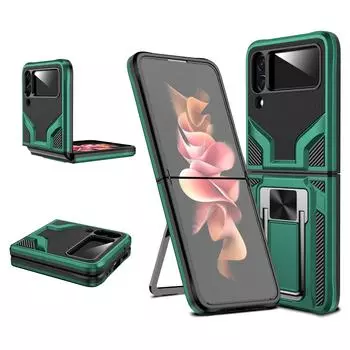 Противоударный чехол-подставка с металлическим кольцом для Samsung Galaxy Z Flip 4 Flip4 Flip3 Flip 3 5g, антидетонационный складной чехол for Samsung Z Flip 3 серебряный