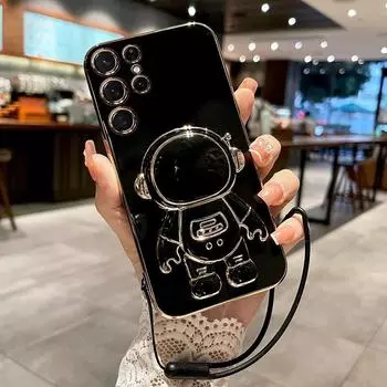 Противоударный чехол с держателем астронавта для телефона Samsung Galaxy S24 Ultra S23 S20 S21 FE S22 S23 Plus, защитный чехол для Samusng S23 FE, чехол For samsung s24 чёрный
