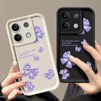 Противоударный чехол с фиолетовым бантом для Xiaomi 14t 13t Poco X6 X5 F6 Pro Remdi Note 14 13 12 11 10 Pro, мягкий силиконовый матовый защитный чехол для объектива от падения Redmi Note 14 Pro 5G чёрный