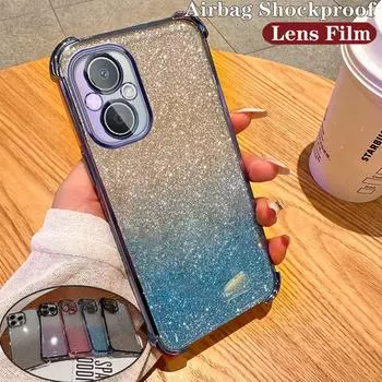 Противоударный чехол с градиентной блестящей подушкой безопасности для OPPO A35 A93 A96 A97 A55 A56 A57 A17 A9 A57 A58 A72 Realme C53 C35 C33 C31 Reno 6 7 8 9 10 11 12 Pro OPPO A15=A35 2021=A15S чёрный