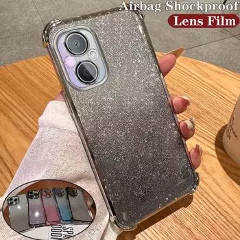 Противоударный чехол с градиентной блестящей подушкой безопасности для OPPO A35 A93 A96 A97 A55 A56 A57 A17 A9 A57 A58 A72 Realme C53 C35 C33 C31 Reno 6 7 8 9 10 11 12 Pro OPPO A15=A35 2021=A15S чёрный