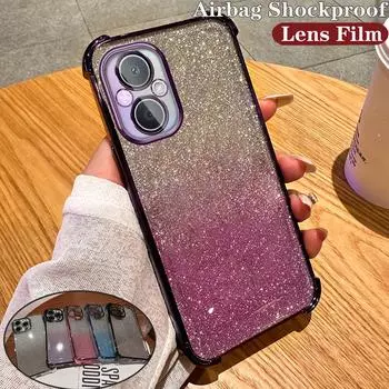 Противоударный чехол с градиентной блестящей подушкой безопасности для OPPO A35 A93 A96 A97 A55 A56 A57 A17 A9 A57 A58 A72 Realme C53 C35 C33 C31 Reno 6 7 8 9 10 11 12 Pro OPPO A15=A35 2021=A15S чёрный