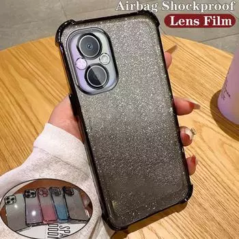 Противоударный чехол с градиентной блестящей подушкой безопасности для OPPO A35 A93 A96 A97 A55 A56 A57 A17 A9 A57 A58 A72 Realme C53 C35 C33 C31 Reno 6 7 8 9 10 11 12 Pro OPPO A15=A35 2021=A15S чёрный