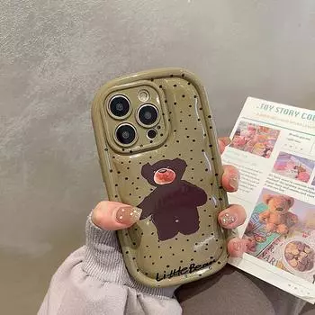 Противоударный чехол с милым медведем из мультфильма для Iphone 11 13 12 14 Pro Max, глянцевая задняя крышка для Iphone 14 Plus, милый мягкий чехол For iPhone 12 Pro