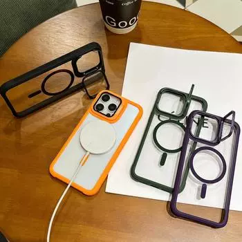 Противоударный чехол с подставкой для камеры для iPhone 15 Plus 14 Pro Max 13 Pro 12 11, магнитный прозрачный акриловый чехол для защиты объектива Magsafe, чехол для телефона iPhone 15 вино красного