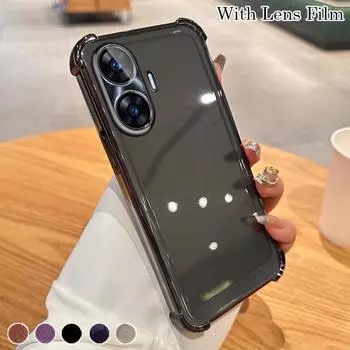 Противоударный чехол с подушкой безопасности и пленкой для объектива для Realme C53 C35 C33 C31 OPPO A93 A96 A97 A57 A58 A72 A35 A55 A56 A57 A17 A9 A5 Reno 6 7 8 9 10 11 12 Pro OPPO A15=A35 2021=A15S чёрный