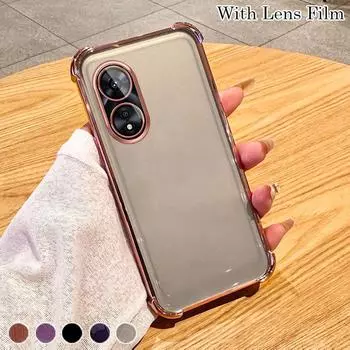 Противоударный чехол с подушкой безопасности и пленкой для объектива для OPPO A97 A93 A96 A57 A58 A72 A35 A55 A56 A57 A17 A9 A5 Realme C53 C35 C33 C31 Reno 6 7 8 9 10 11 12 Pro OPPO A15=A35 2021=A15S чёрный