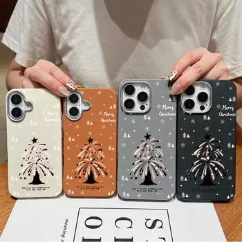 Противоударный чехол с принтом фейерверка и рождественской елки для iPhone 16 Pro Max 15 Plus 14 Pro 13 12 11 XS XR 8 7, матовая кожаная текстура, мягкий тонкий чехол из ТПУ iPhone 16 бежевый