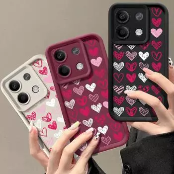 Противоударный чехол с сердечками для телефона Xiaomi 13t 11t Pro Poco F6 X5 X6 M6 Pro Redmi Note 13 12 11 Pro, защитный силиконовый мягкий чехол для объектива Redmi Note 13 5G чёрный