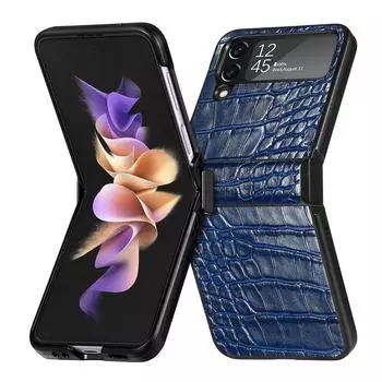 Противоударный кожаный чехол без отпечатков пальцев для Samsung Galaxy Z Flip 4 5g Flip4 Flip3 Flip 3 Zflip4 аксессуары для телефонов из крокодиловой кожи for Samsung Z Flip 3 чёрный