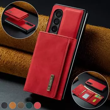 Противоударный кожаный чехол для мобильного телефона Samsung Galaxy Z Fold 4 5g Fold4 Fold3 Fold 3 Сумка-кошелек с магнитной подставкой для телефона for samsung z fold 4 чёрный