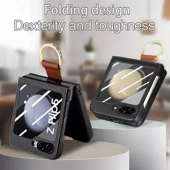 Противоударный кожаный чехол из стеклянной пленки для Samsung Galaxy Z Flip 5 Flip4 Flip5 Flip 4 Zflip5 5G, чехол-подставка с кольцом на палец for Samsung Z Flip 5