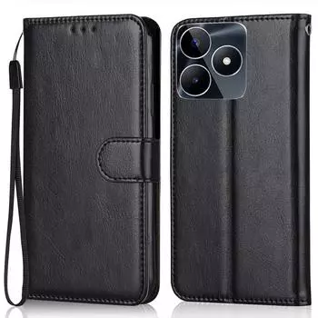 Противоударный кожаный чехол-книжка-бумажник для OPPO Realme C53 C51 12 11 Pro Plus A18 A38 A78 A98 5G 4G, мягкие силиконовые чехлы для телефона For OPPO A98 5G чёрный