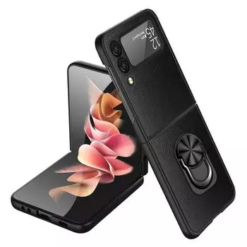 Противоударный кожаный складной чехол для сотового телефона для Samsung Galaxy Z Flip 4 Flip4 Flip3 Flip 3, нескользящий защитный чехол Funda for Samsung Z Flip 4 серый