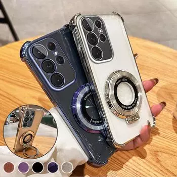 Противоударный магнитный чехол-подставка с подушкой безопасности для Samsung S24 S23 S22 S21 Ultra Plus S23FE A52 A14 A34 A54 A15 A55 iPhone 15 14 13 12 11 Pro Max 15 14 Plus iPhone 7/8/SE 2020 чёрный