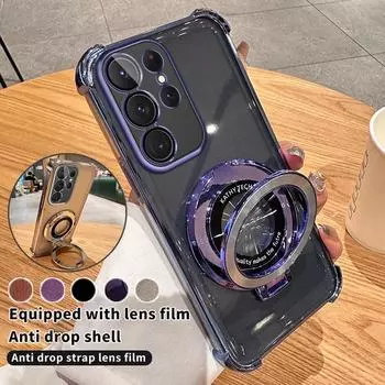 Противоударный магнитный чехол-подставка с подушкой безопасности для Samsung S25 S24 S23 S22 S21 Ultra Plus S24 FE A15 A55 A14 A34 A54 A52 iPhone 16 15 14 13 12 11 Pro Max Plus iPhone 7/8/SE 2020 чёрный