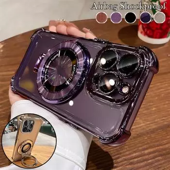 Противоударный магнитный чехол-подставка с подушкой безопасности для iPhone 16 15 Plus 14 13 12 11 Pro Max XSMAX XR Samsung S24 S23 S22 S21 Ultra Plus FE A16 A15 A55 A14 A34 A54 iPhone 7/8/SE 2020 чёрный