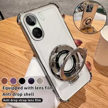 Противоударный магнитный чехол-подставка с подушкой безопасности и объективом для Redmi 12C 13C 12 10 10C 9 9A K50 K60 K70 Pro Redmi Note 13 12 11 10 Pro 9s 13R Xiaomi 14 13 Pro Redmi 9 чёрный