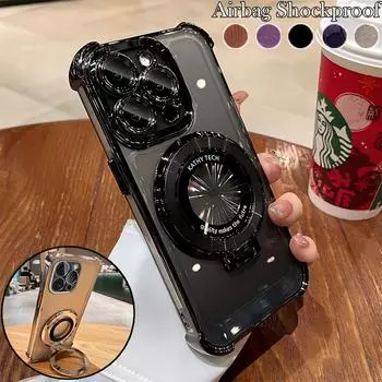 Противоударный магнитный чехол-подставка с подушкой безопасности для iPhone 16 15 14 13 12 11 Pro Max Plus XR XSMAX Samsung S24 S23 S22 S21 Ultra Plus S23 FE A16 A15 A55 A14 A54 iPhone 7/8/SE 2020 чёрный