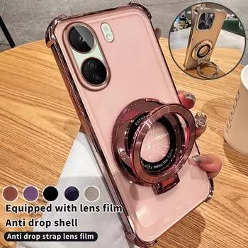 Противоударный магнитный чехол-подставка с подушкой безопасности и объективом для Redmi 13C 10 10C 9 9A 12C 12 K50 K60 K70 Pro Redmi Note 13 12 11 10 Pro 9s 13R Xiaomi 14 13 Pro Redmi 9 чёрный