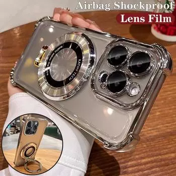 Противоударный магнитный чехол-подставка с подушкой безопасности для iPhone 15 Plus 14 13 12 11 Pro Max 14 Plus XR Samsung S24 S23 S22 S21 Ultra Plus S23 FE A15 A55 A14 A34 A54 iPhone 7/8/SE 2020 чёрный