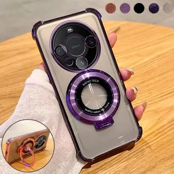 Противоударный магнитный чехол-подушка безопасности с прозрачной подставкой для Huawei P30 P40 P50 P60 Pro Mate 30 40 50 60 Pro Pura 70 Pro Nova 7 8 9 10 11 12 Pro Honor 100 200 Pro Huawei P30 чёрный