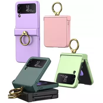 Противоударный матовый чехол для Samsung Galaxy Z Flip 4 5g, жесткий защитный чехол на петлях для ПК с кольцевым кронштейном для Samsung Z Flip4, чехол for Galaxy Z Flip 4 оранжевый